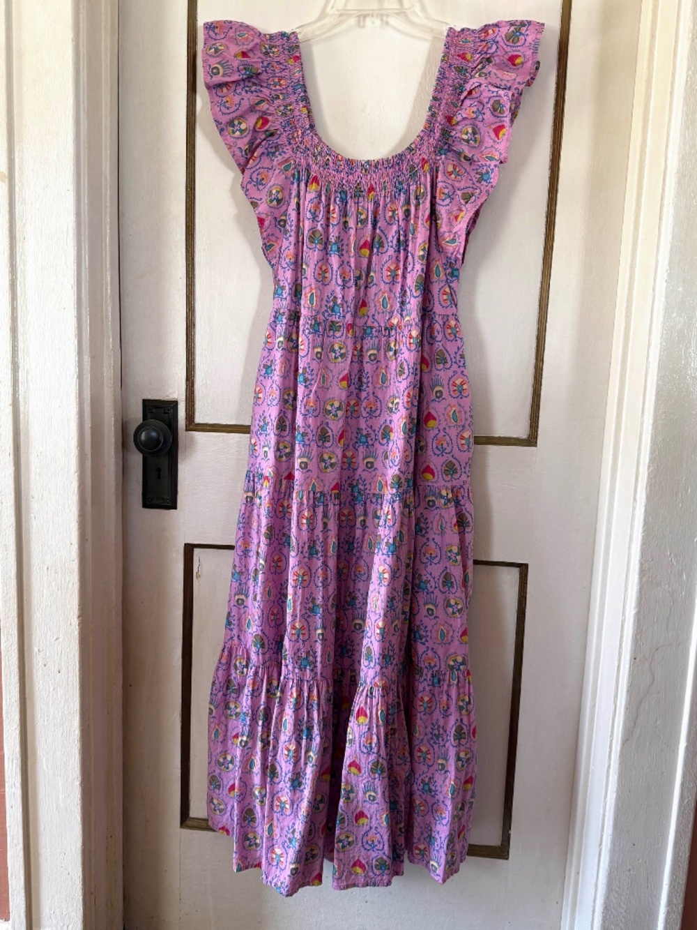 Lavender Boho Print Maxi Sundress with Flutter Sleeves - NWOT